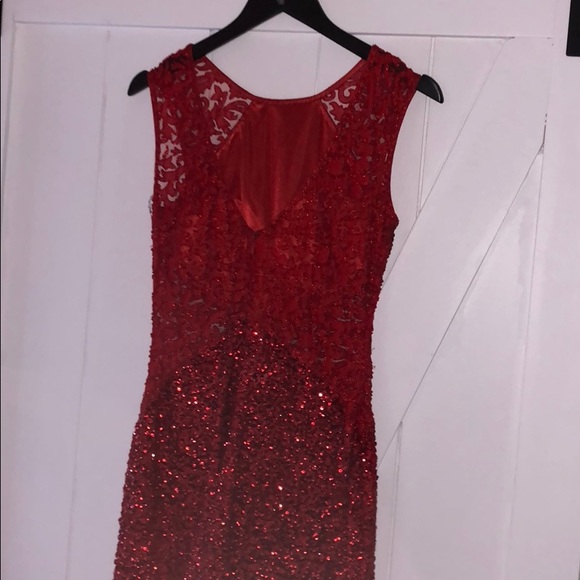 Ruby Red Beaded Homecoming Dress - Picture 6 of 7